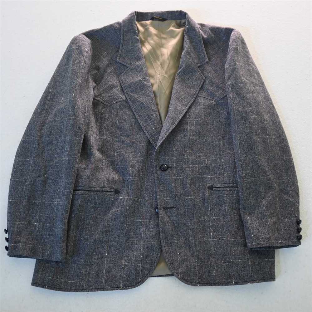 Vtg Pioneer Wear 46R Blue Slub Tweed USA Made Mens Blazer Suit Jacket Sport Coat